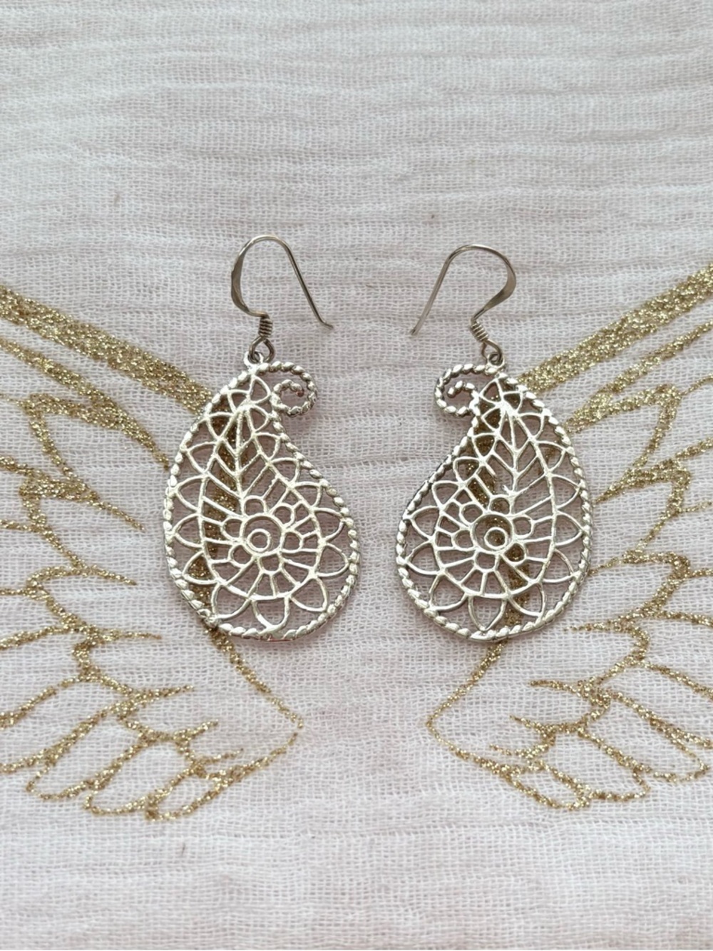 Sterling Silver Filigree Paisley Drop Earrings - Women Jewelry